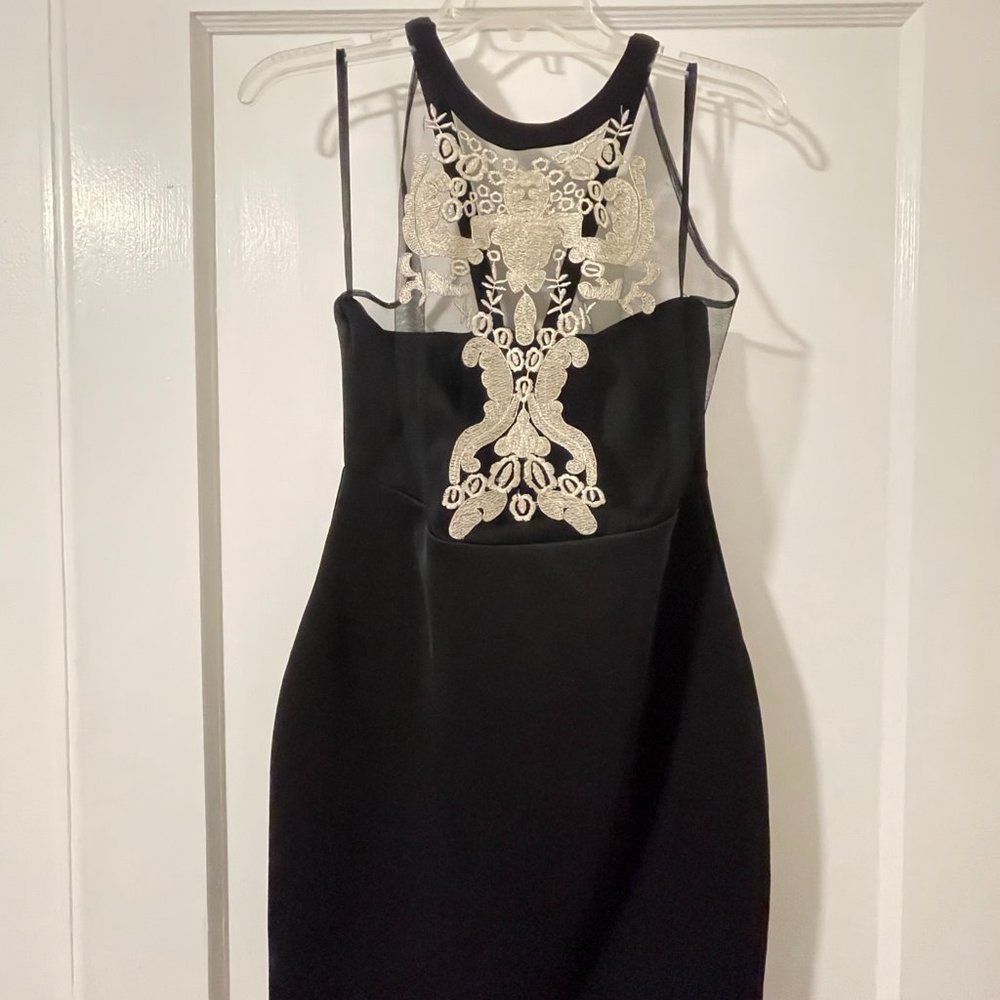 WOW Couture Black/Gold Strapless Printed Bodice Tube Dress
